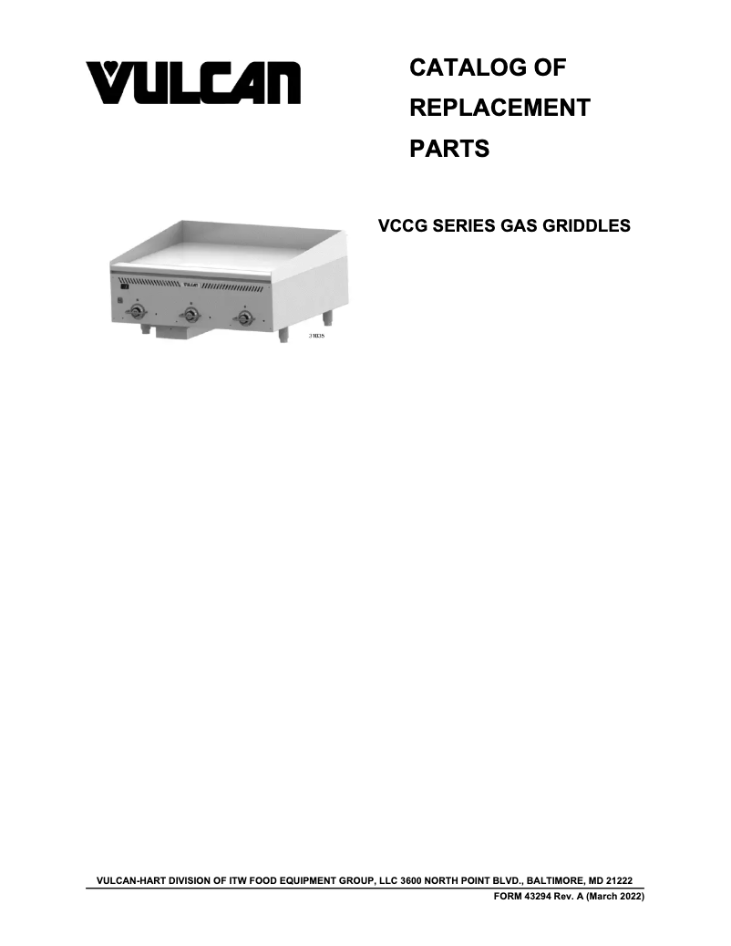 Page 1 of the manual Catalogue Vulcan VCCG36