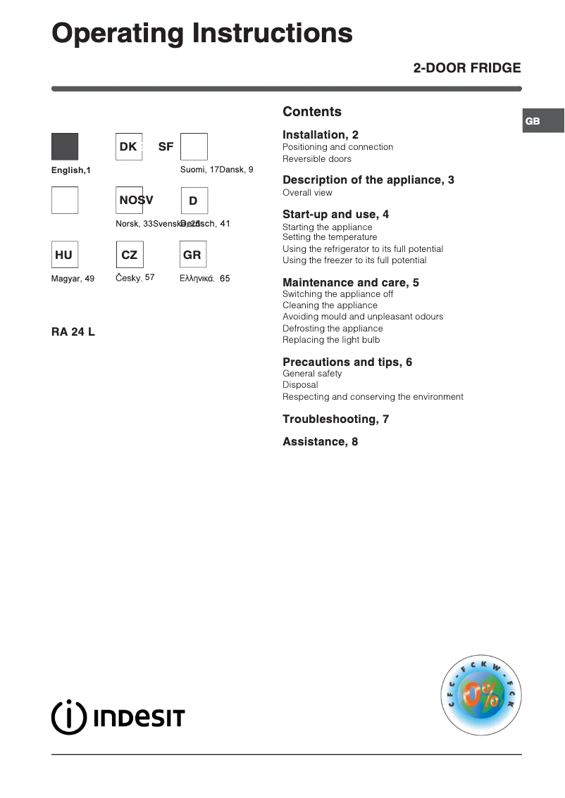 Page n°1 - Manuel utilisateur Indesit Doble puerta RA 24 L (EU)