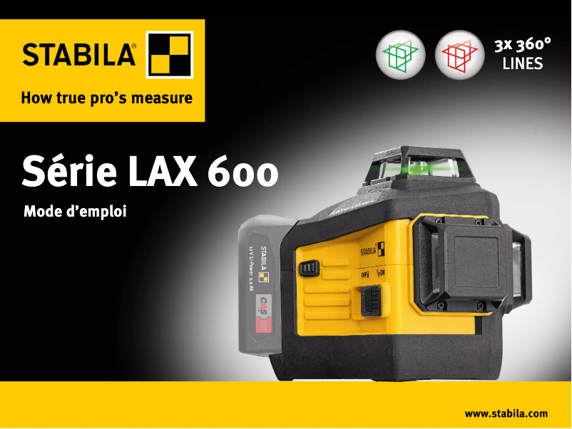 Page n°1 - Manuel utilisateur Stabila LAX 600