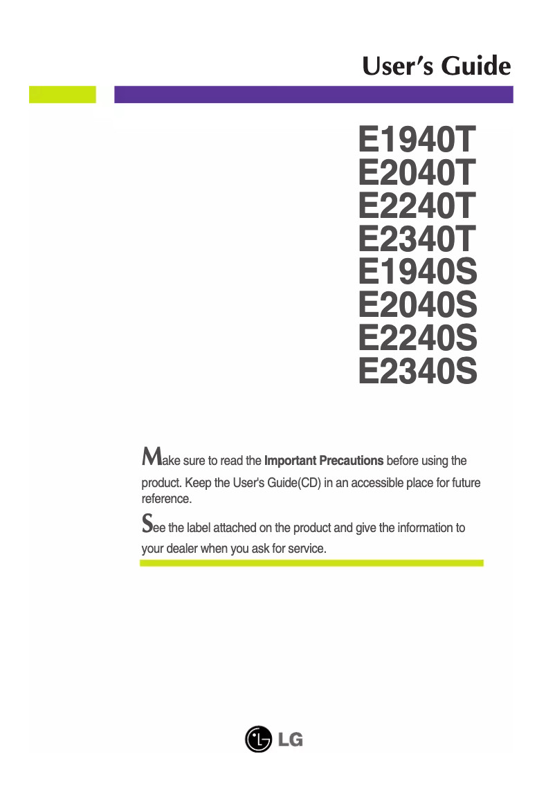 Page 1 de la notice Manuel utilisateur LG E1940S