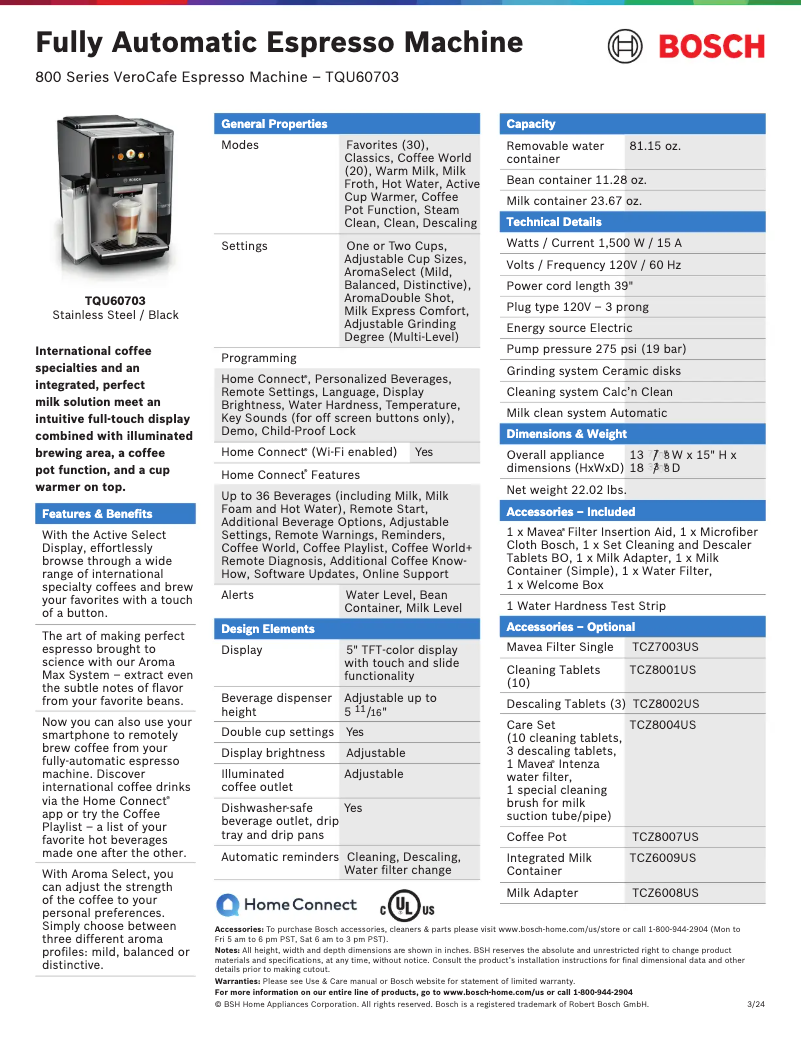 Page n°1 - Fiche technique Bosch TQU60703