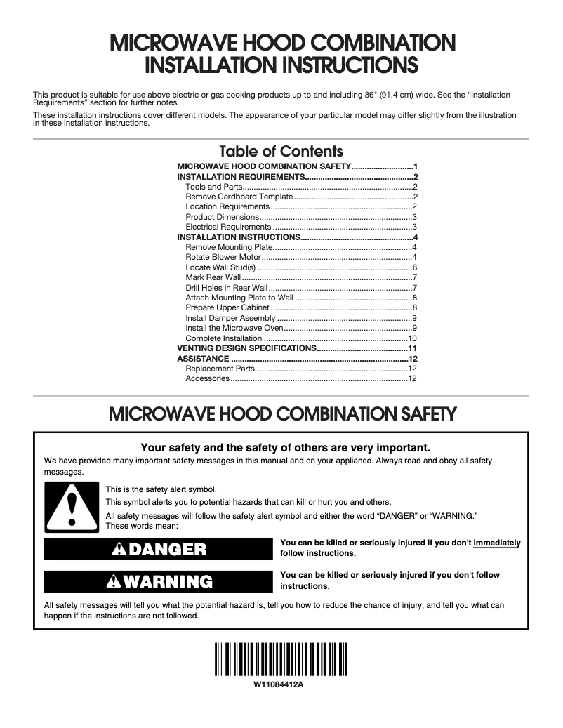 Page 1 de la notice Guide d'installation Whirlpool WMH53521HB