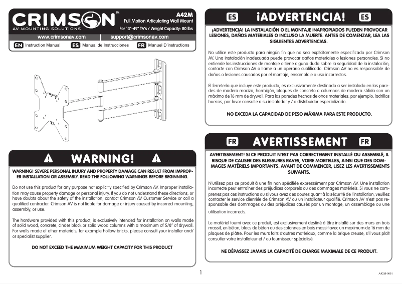 Page 1 de la notice Manuel utilisateur Crimson A42M