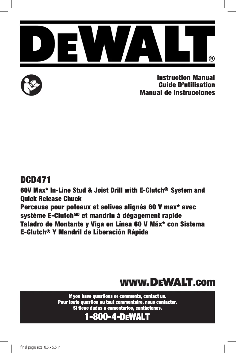 Page n°1 - Manuel utilisateur DeWalt DCD471
