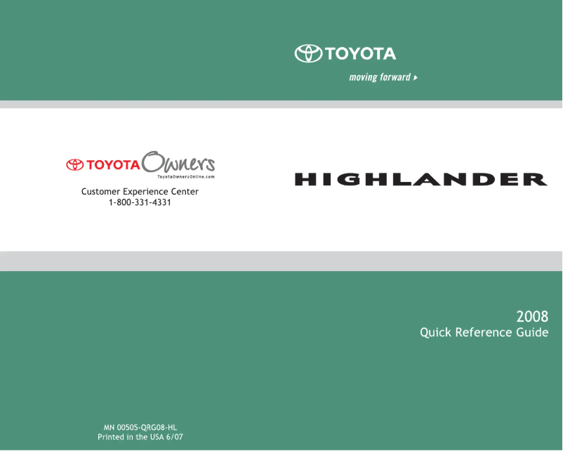 Page 1 de la notice Manuel utilisateur Toyota Highlander (2008)