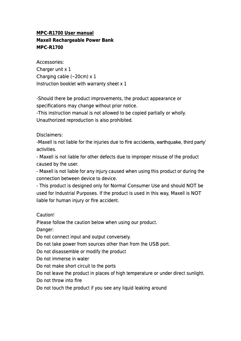 Page 1 de la notice Manuel utilisateur Maxell MPC-R1700