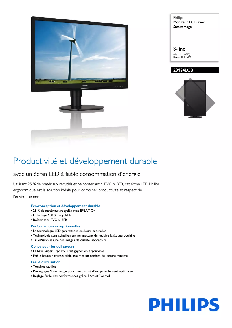 Page n°1 - Fiche technique Philips Brilliance 231S4LCB