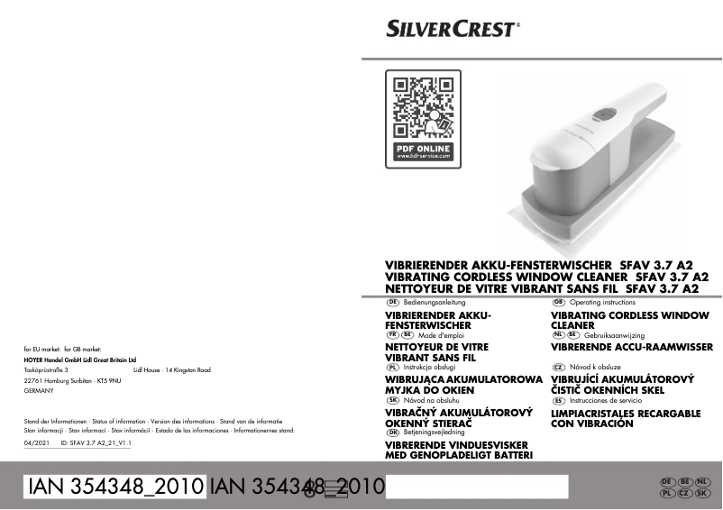 Page n°1 - Manuel utilisateur SilverCrest SFAV 3.7 A1