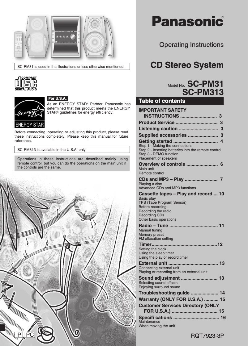 Page n°1 - Manuel utilisateur Panasonic SC-PM313