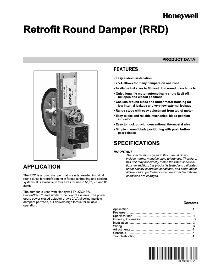 Page 1 de la notice Manuel utilisateur Honeywell RRD6