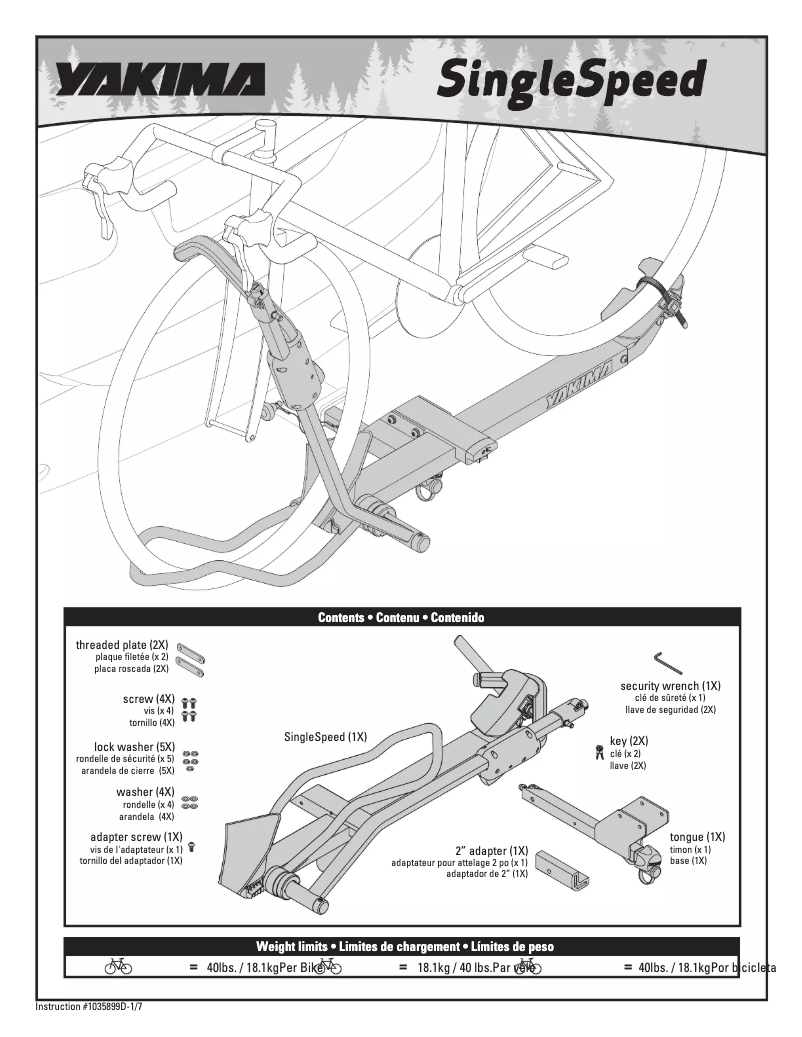 Page n°1 - Manuel utilisateur Yakima SingleSpeed