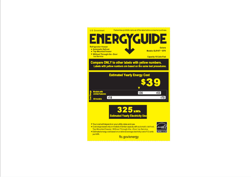 Page 1 de la notice Label énergétique Galanz GLR10TBEEFR