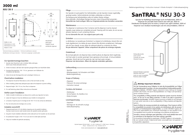 Page n°1 - Manuel utilisateur Ophardt SanTRAL NSU 30-3
