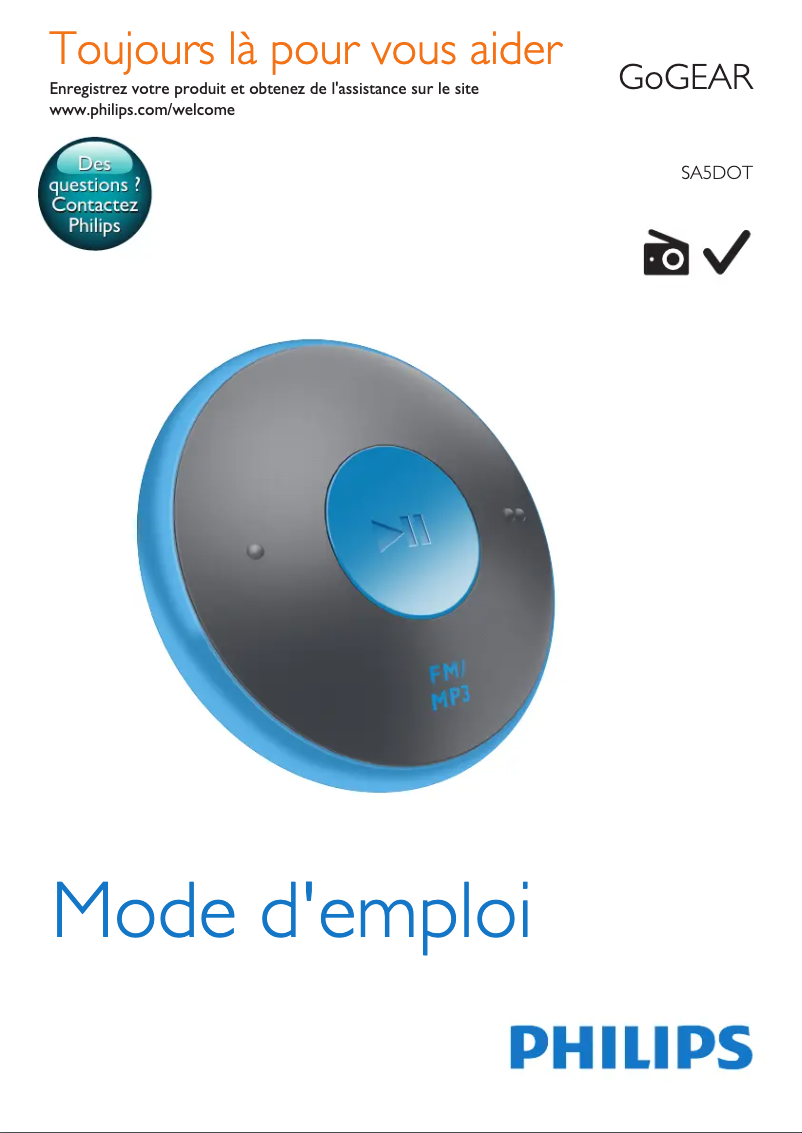 Image de la première page du manuel de l'appareil GoGear SA5DOT04KFS