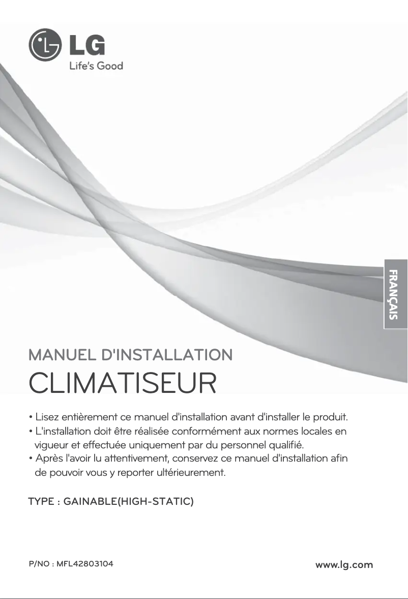 Page 1 de la notice Guide d'installation LG MULTI V ARNU54GBRA2