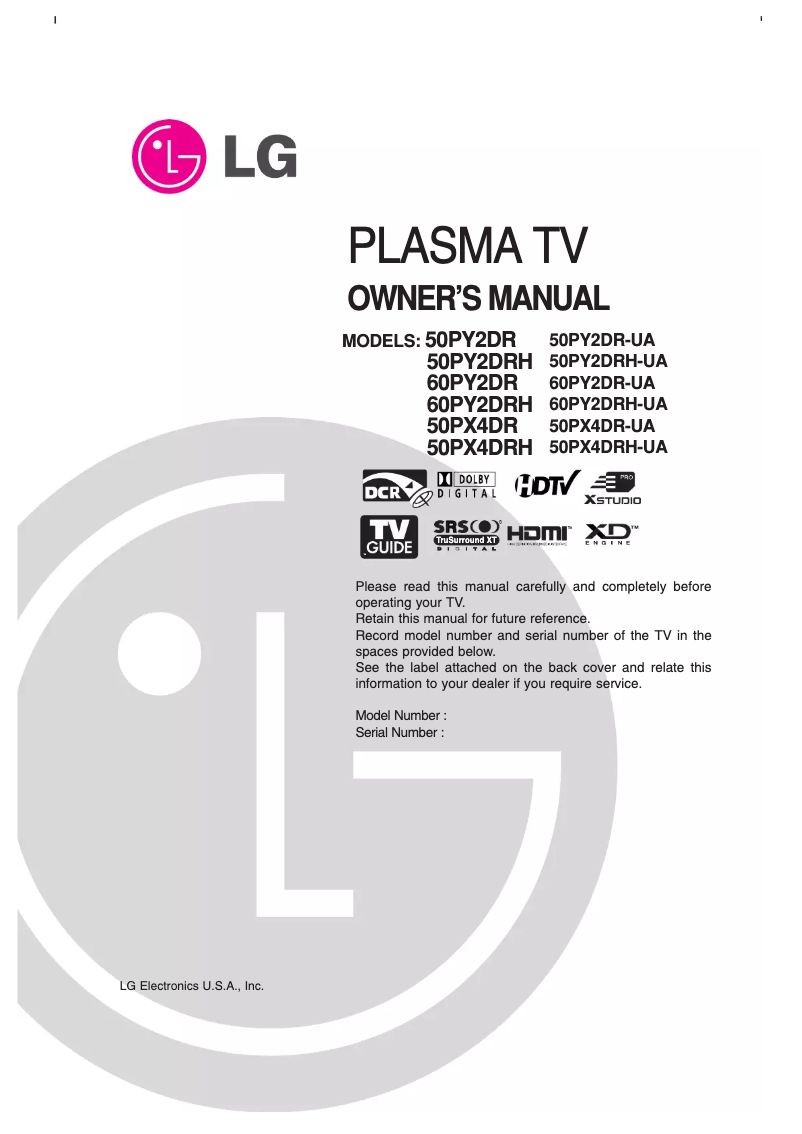 Image de la première page du manuel de l'appareil 50PX4DR