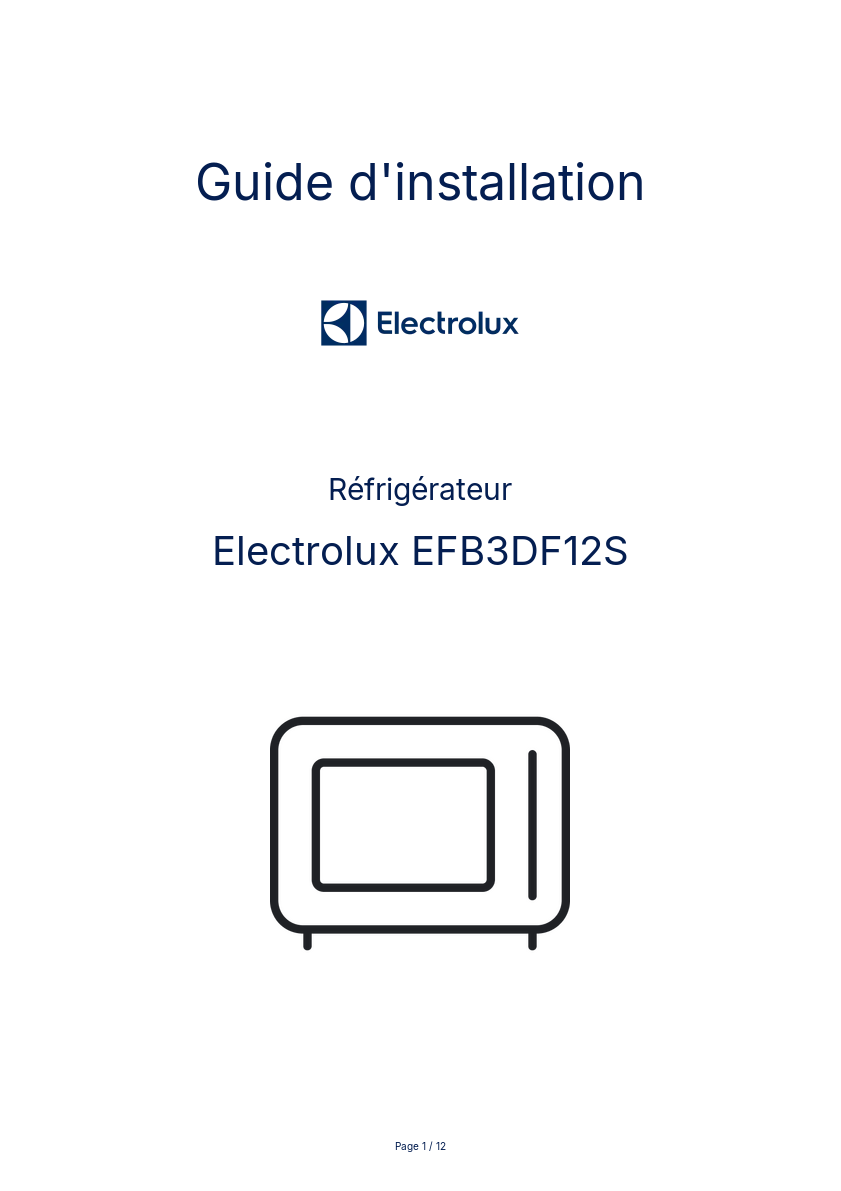 Page n°1 - Guide d'installation Electrolux EFB3DF12S
