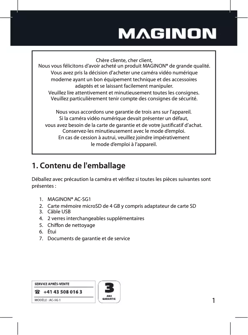 Page n°1 - Manuel utilisateur Maginon AC-SG 1