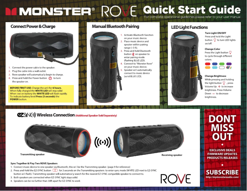 Page 1 de la notice Guide de démarrage rapide Monster Rove 2