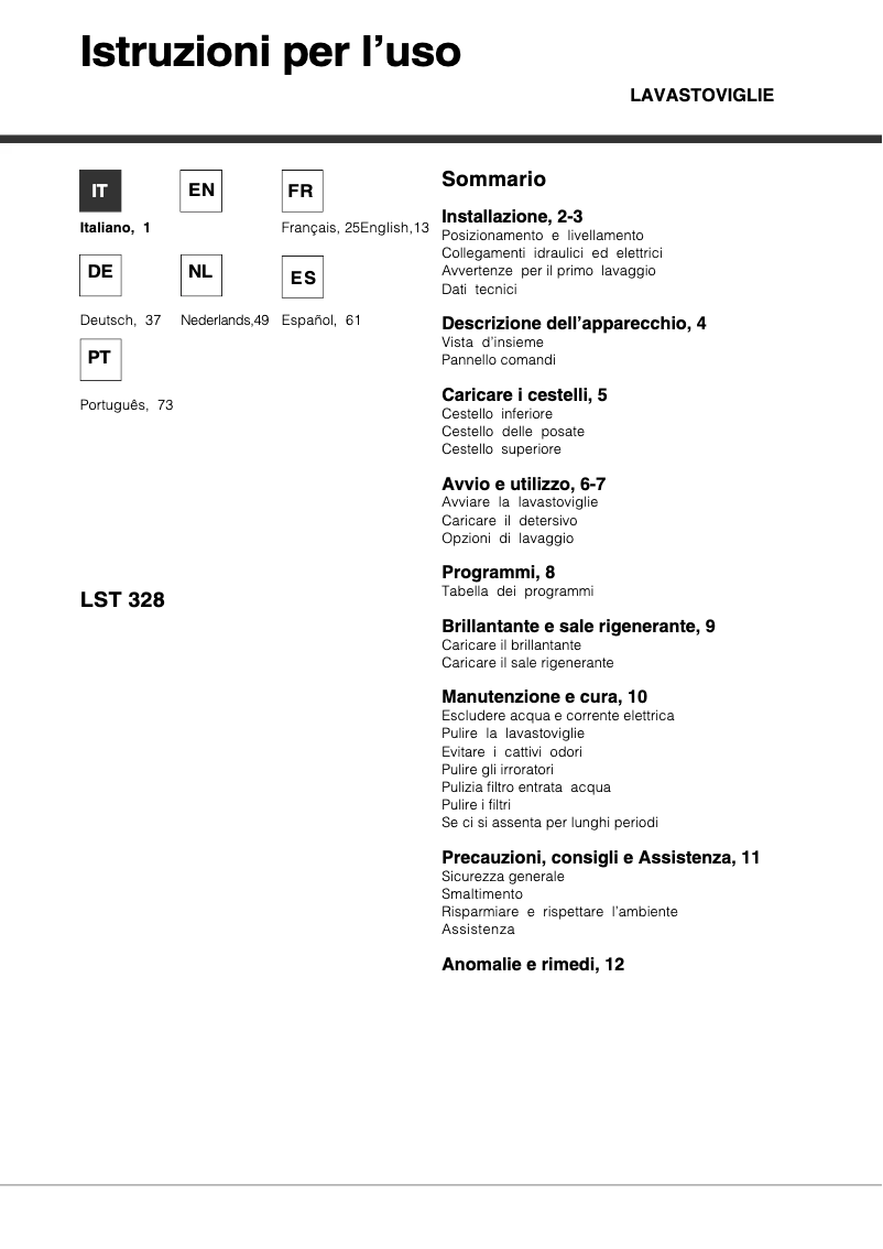 Page 1 de la notice Manuel utilisateur Hotpoint LST 328 A_HA