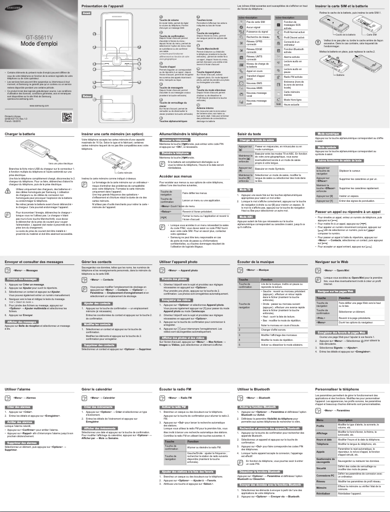 Image de la première page du manuel de l'appareil GT-S5611V