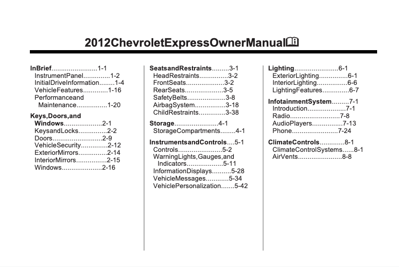 Page 1 de la notice Manuel utilisateur Chevrolet Express (2024)