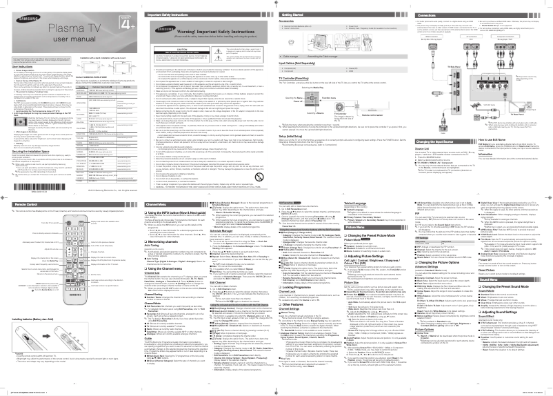 Imagen de la primera página del manual del dispositivo PS43F4000AM