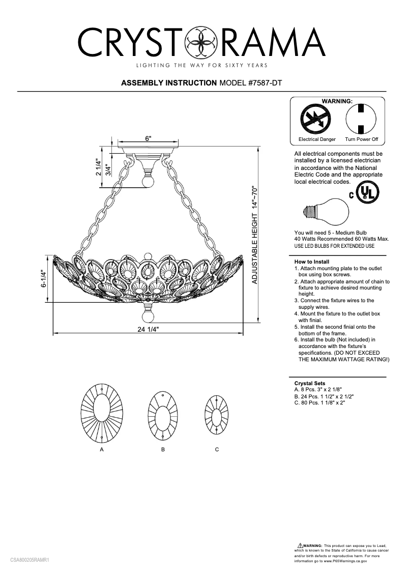 Page n°1 - Manuel utilisateur Crystorama Sterling 7587-DT