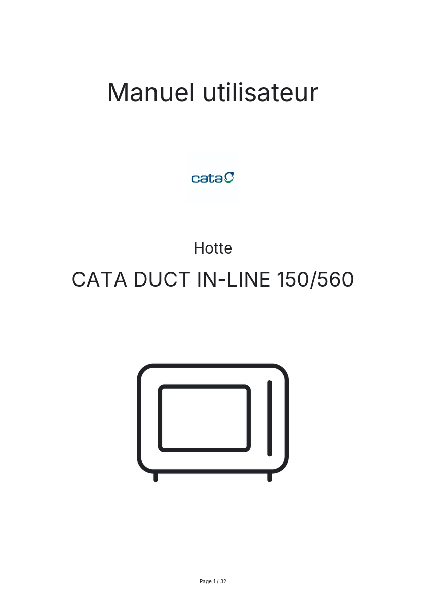 Page n°1 - Manuel utilisateur CATA DUCT IN-LINE 150/560