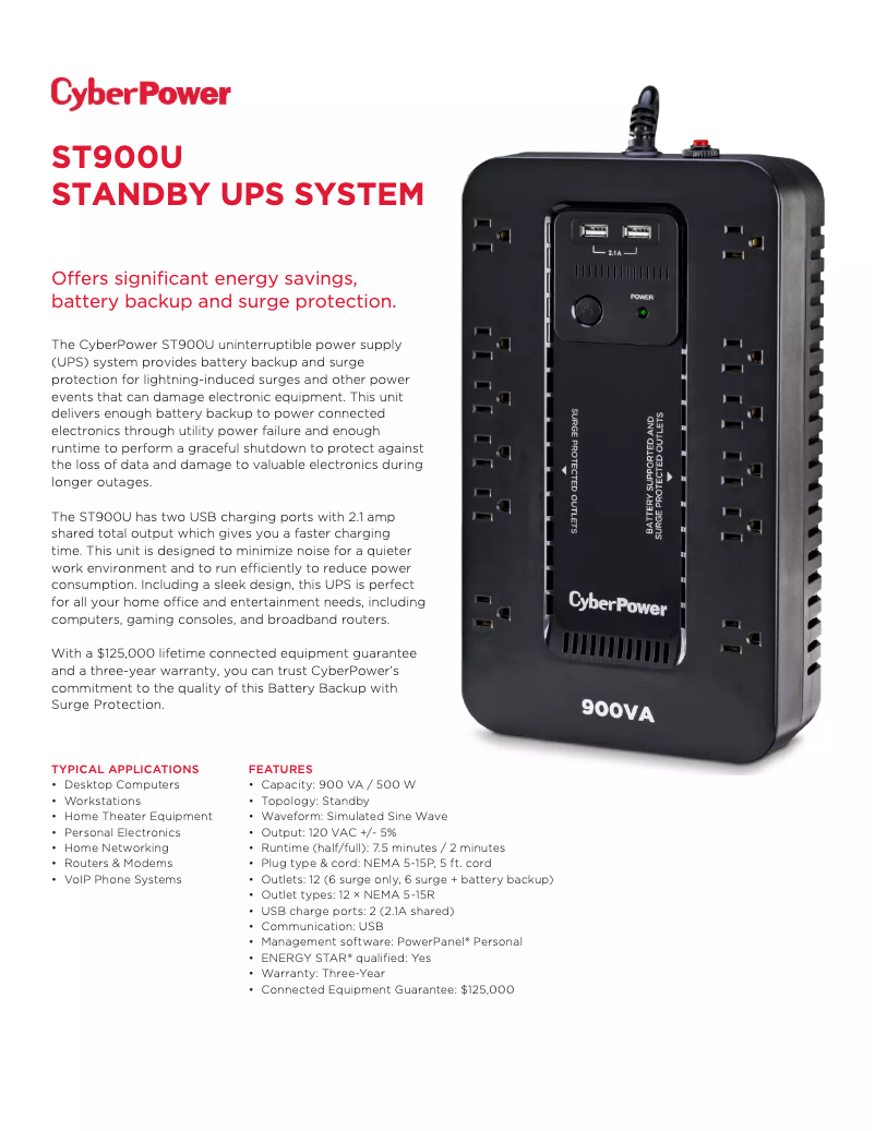 Page n°1 - Fiche technique CyberPower ST900U
