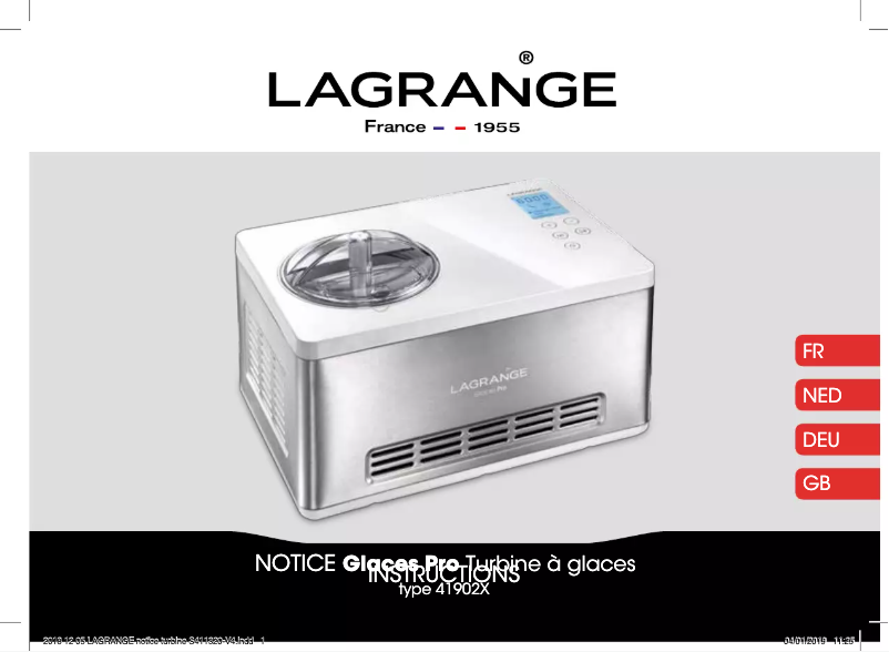 Page 1 de la notice Manuel utilisateur Lagrange Glaces Pro