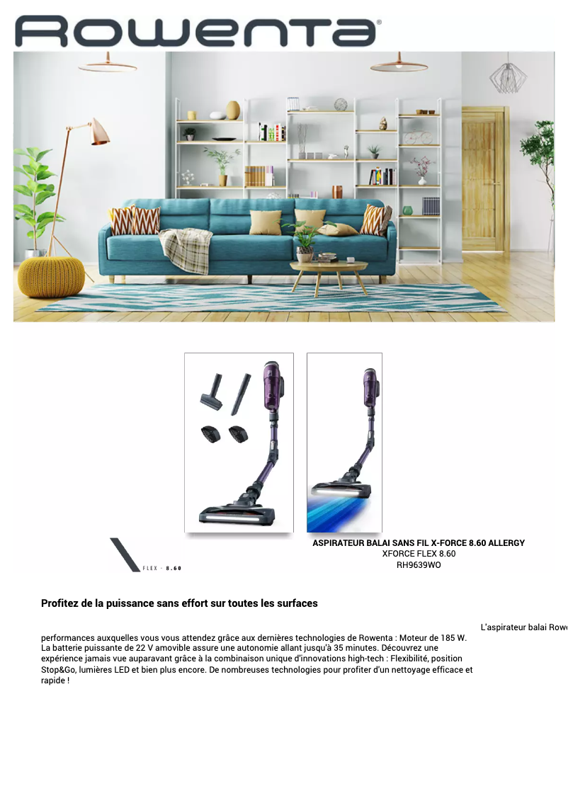 Page n°1 - Fiche technique Rowenta X-Force Flex 8.60 RH9639
