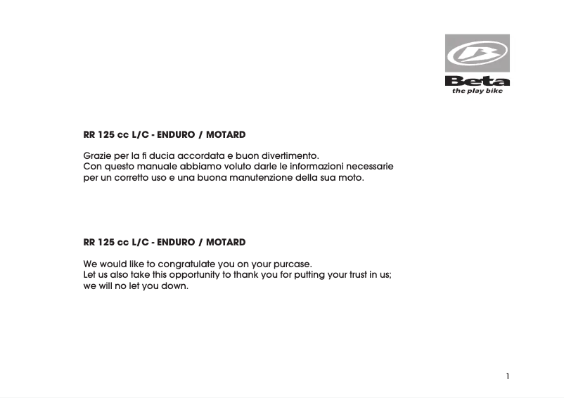 Page 1 de la notice Manuel utilisateur Beta RR 4T 125 LC (2012)