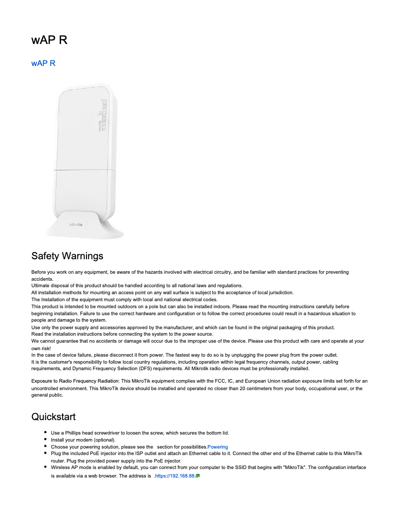 Image de la première page du manuel de l'appareil WAP R