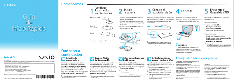 Image de la première page du manuel de l'appareil Vaio VPCCB2SFX