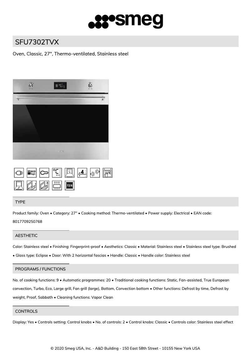 Page n°1 - Fiche technique Smeg SFU7302TVX