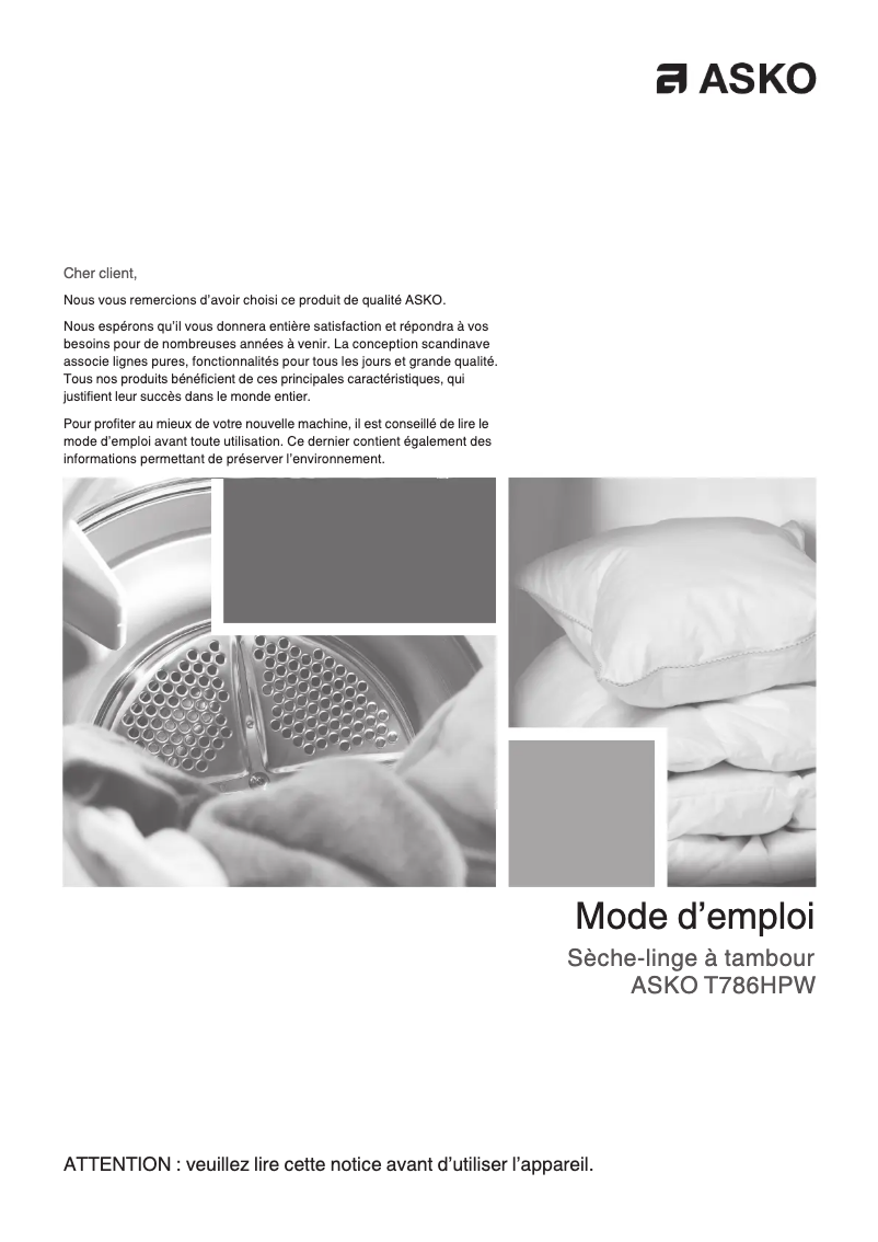 Page n°1 - Manuel utilisateur Asko T786HPW
