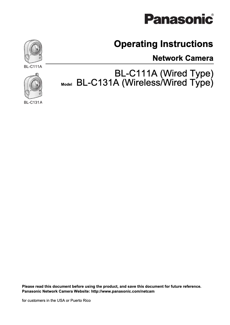 Page 1 de la notice Manuel utilisateur Panasonic BL-C131A