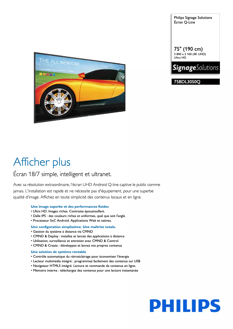 Page n°1 - Fiche technique Philips Signage Solutions 75BDL3050Q