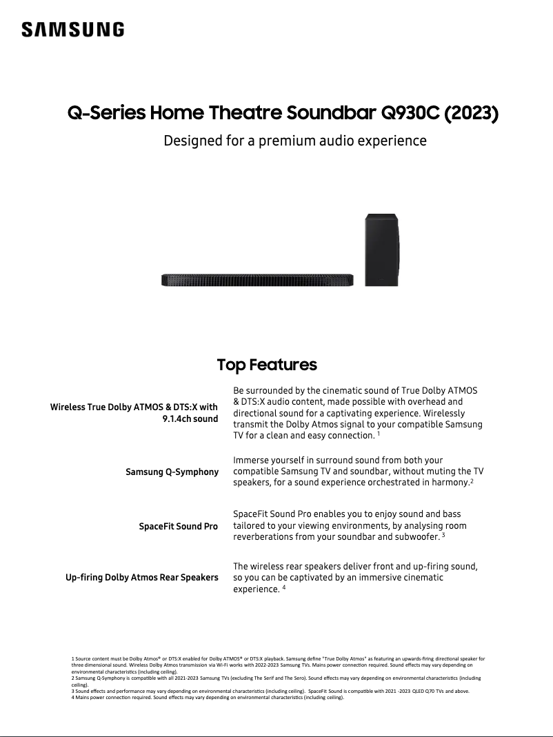 Page n°1 - Fiche technique Samsung HW-Q930C