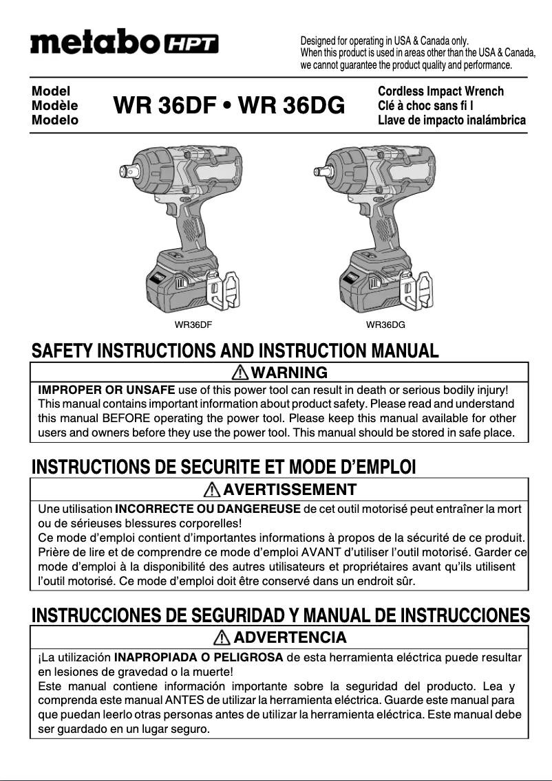 Page n°1 - Manuel utilisateur Metabo WR36DG