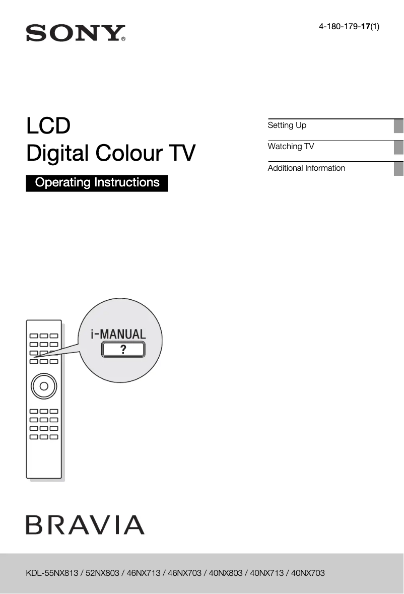 Image de la première page du manuel de l'appareil Bravia KDL-40NX803