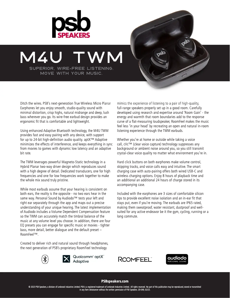 Page 1 de la notice Fiche technique PSB M4U TWM