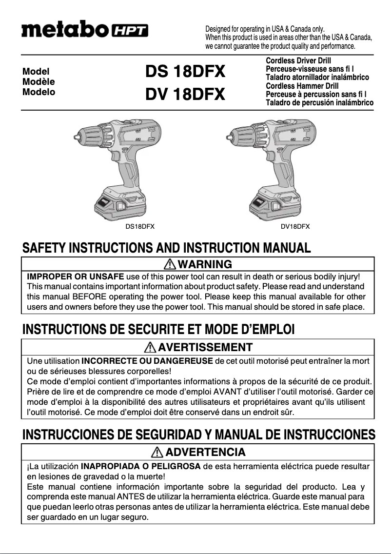 Page 1 de la notice Manuel utilisateur Metabo DS18DFX