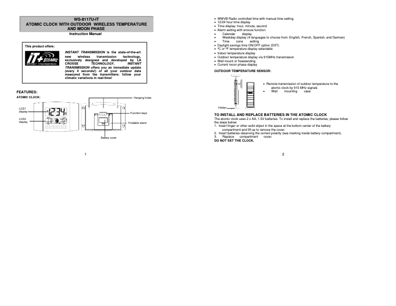 Image de la première page du manuel de l'appareil WS-8117U