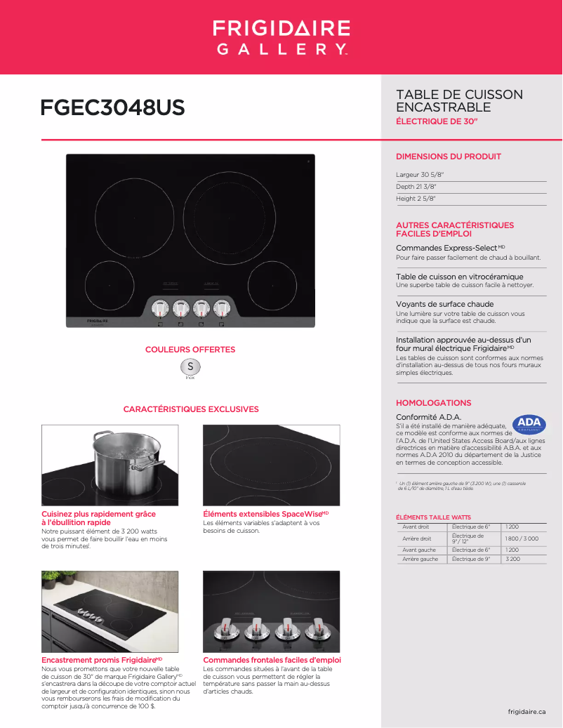 Page n°1 - Fiche technique Frigidaire FGEC3048US