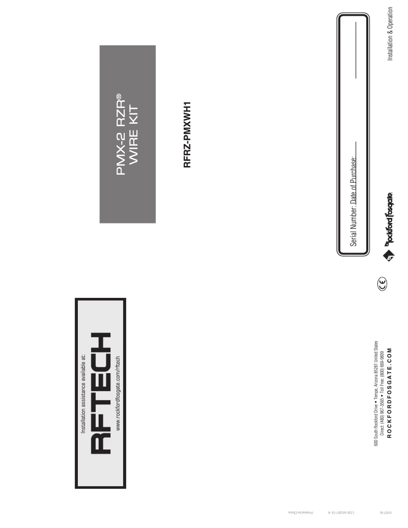 Page n°1 - Manuel utilisateur Rockford Fosgate RFRZ-FWE