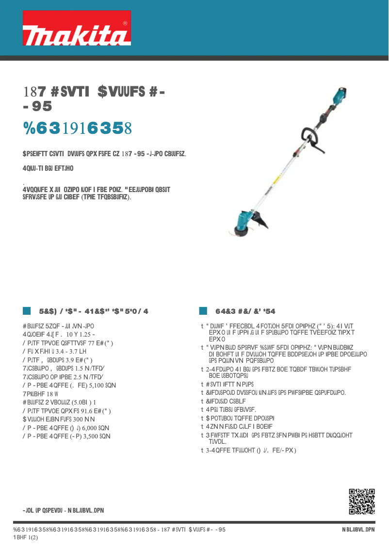 Page 1 de la notice Fiche technique Makita DUR191URT8