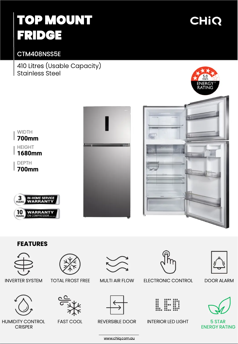 Page 1 de la notice Fiche technique CHiQ CTM408NSS5E