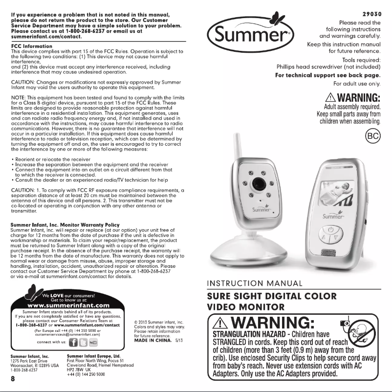 Image de la première page du manuel de l'appareil Sure Sight 29030